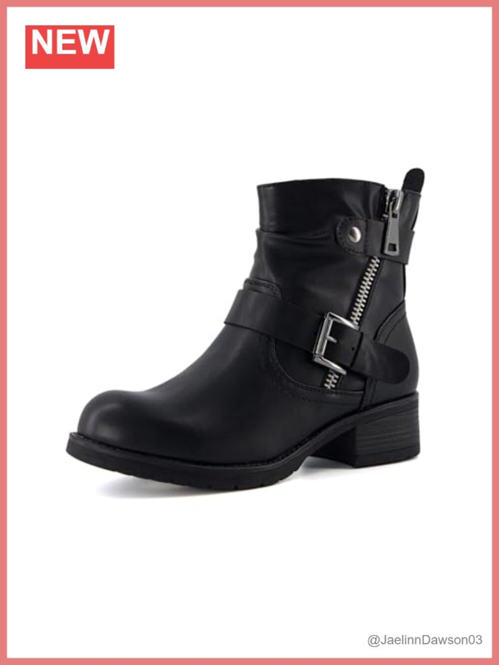 Womens Faux Leather Ankle Boots Memory Foam Zipper Buckle Moto Booties